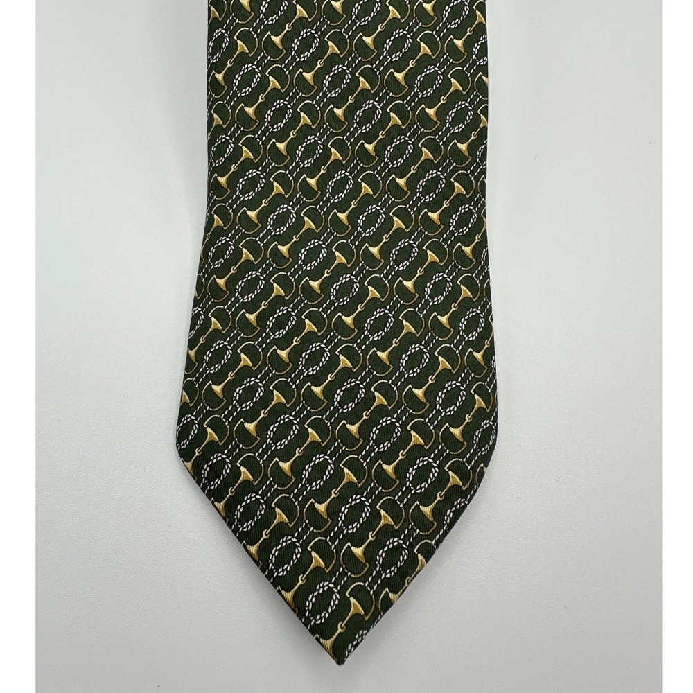 Gucci Silk Tie Green Gold Horsebit Rope Chain Heritage Archival Equestrian